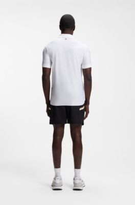 Active Stripe-jersey slim-fit polo shirt with four-way stretch, White