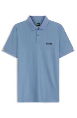 Active Polo slim fit de punto a rayas con el&aacute;stico en cuatro direcciones, Celeste