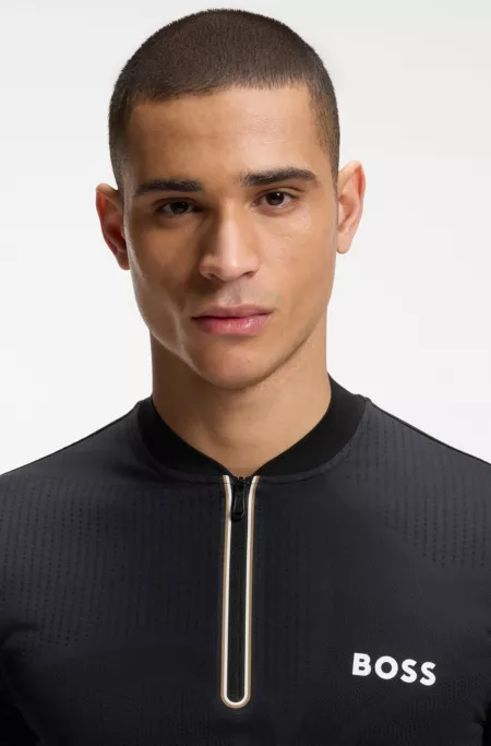 Bodymapping-jersey slim-fit polo shirt with zip neck