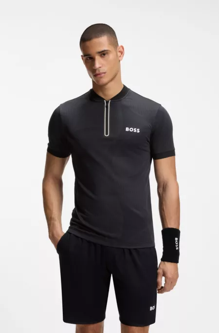 Bodymapping-jersey slim-fit polo shirt with zip neck
