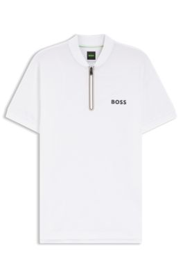 Polo Slim Fit en jersey bodymapping &agrave; encolure zipp&eacute;e, Blanc