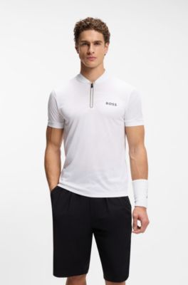 Polo slim fit en punto con detalles anat&oacute;micos y cuello con cremallera, Blanco