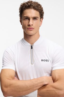 Polo slim fit en punto con detalles anat&oacute;micos y cuello con cremallera, Blanco