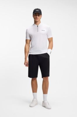 Polo slim fit en punto con detalles anat&oacute;micos y cuello con cremallera, Blanco
