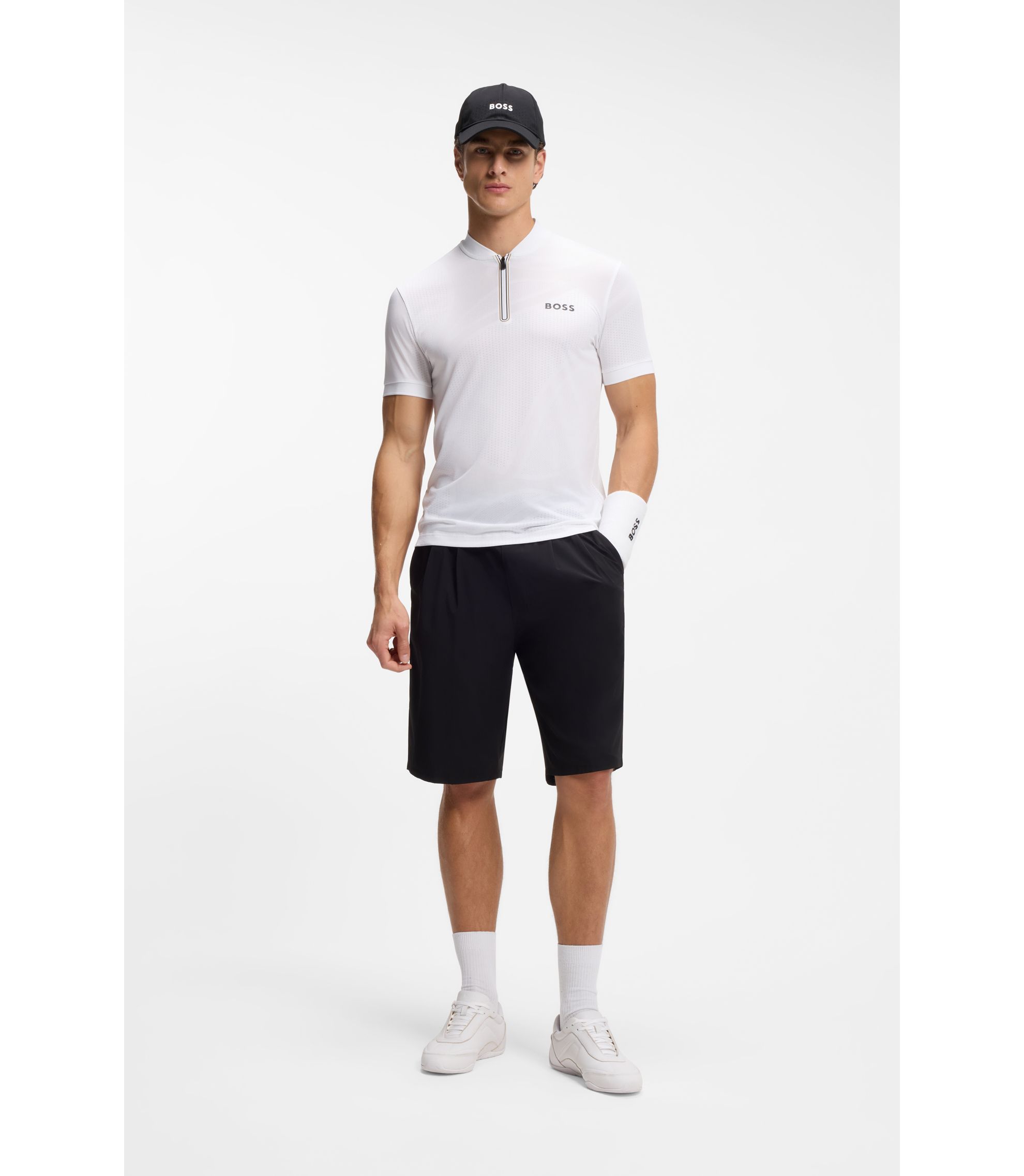 BOSS - Bodymapping-jersey slim-fit polo shirt with zip neck - White
