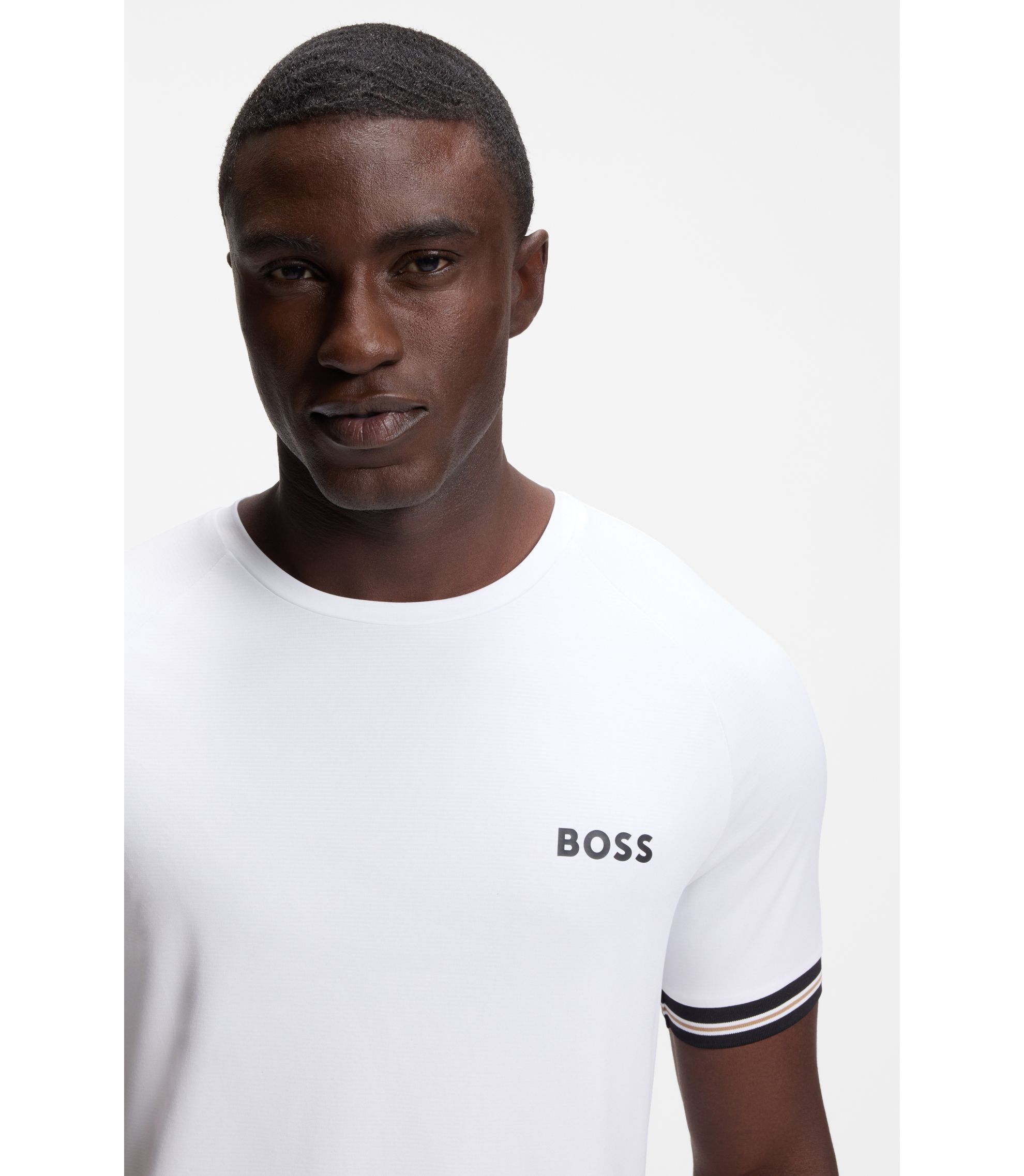 BOSS - Active slim-fit T-shirt with tennis-ball embossing - White