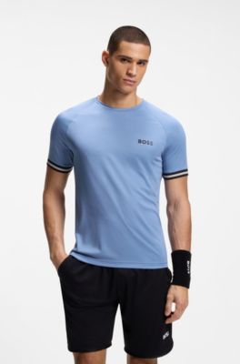 Camiseta deportiva slim fit con grabado de pelota de tenis, Celeste
