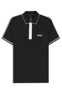 Active slim-fit polo shirt with moisture management, Black