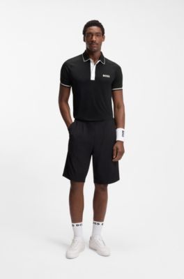 Active slim-fit polo shirt with moisture management, Black