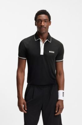 Active slim-fit polo shirt with moisture management, Black