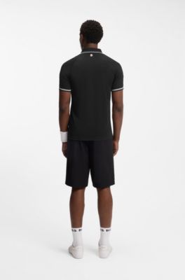 Polo slim fit deportivo con control de la humedad, Negro