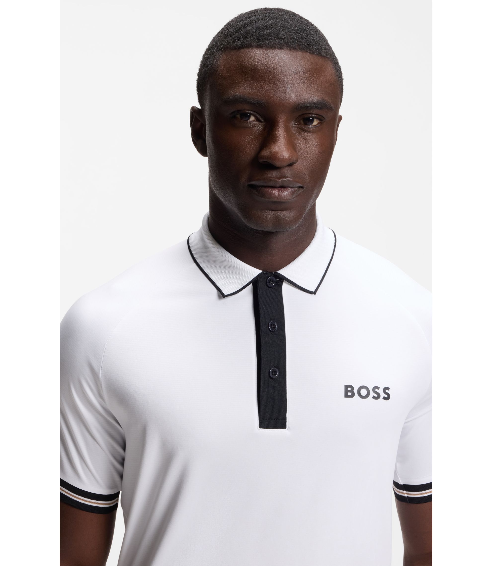 BOSS - Active slim-fit polo shirt with moisture management - White