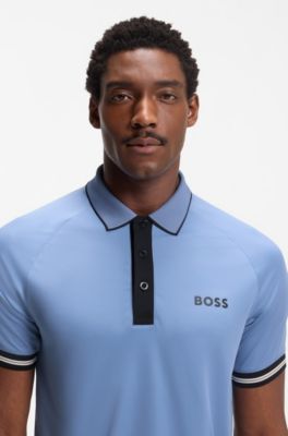 Active slim-fit polo shirt with moisture management, Light Blue
