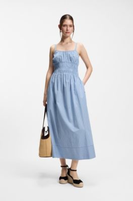 Cotton-poplin dress with vertical stripe, Patterned