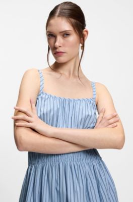 Cotton-poplin dress with vertical stripe, Patterned