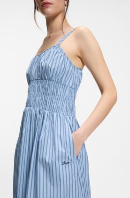 Cotton-poplin dress with vertical stripe, Patterned