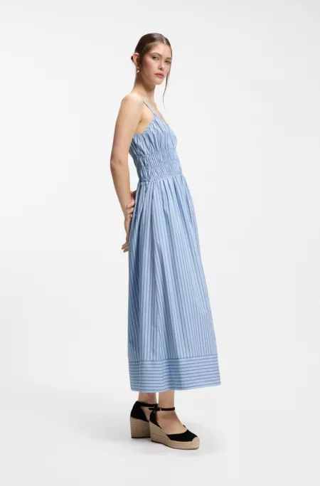 Cotton-poplin dress with vertical stripe