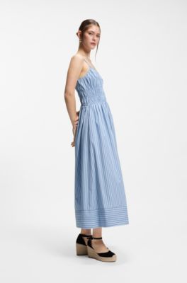 Cotton-poplin dress with vertical stripe, Patterned