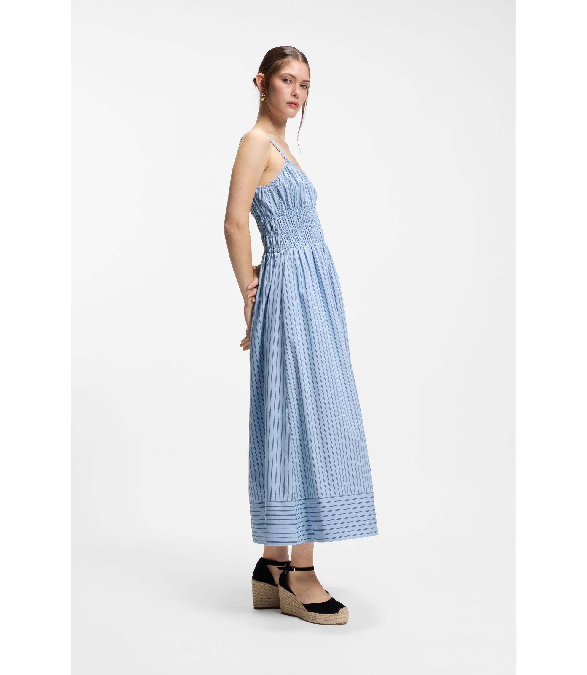 BOSS Cotton Poplin Midi dress with Stripes - patterned