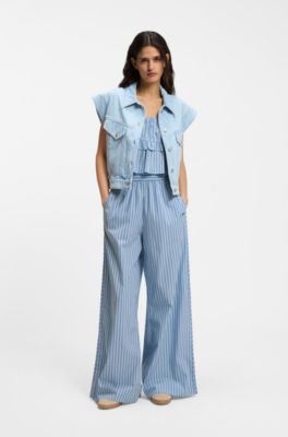 Cotton-poplin top with vertical stripe, Patterned