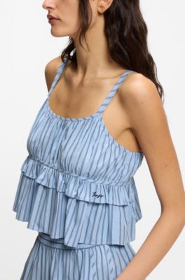 Cotton-poplin top with vertical stripe, Patterned