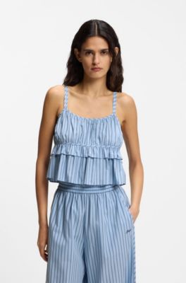 Cotton-poplin top with vertical stripe, Patterned