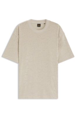 Floral-jacquard T-shirt in a cotton blend, Light Grey