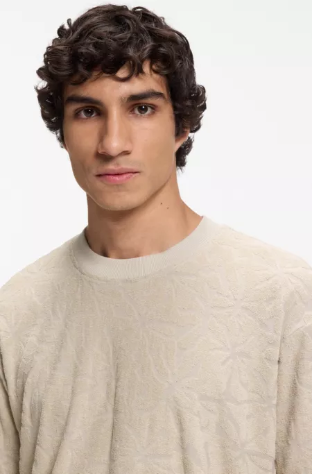 Floral-jacquard T-shirt in a cotton blend