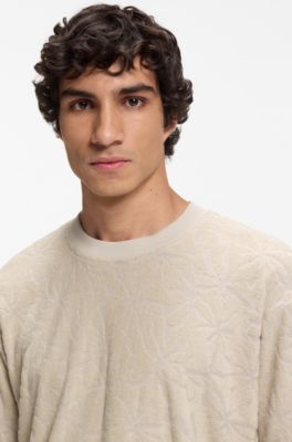 Floral-jacquard T-shirt in a cotton blend, Light Grey