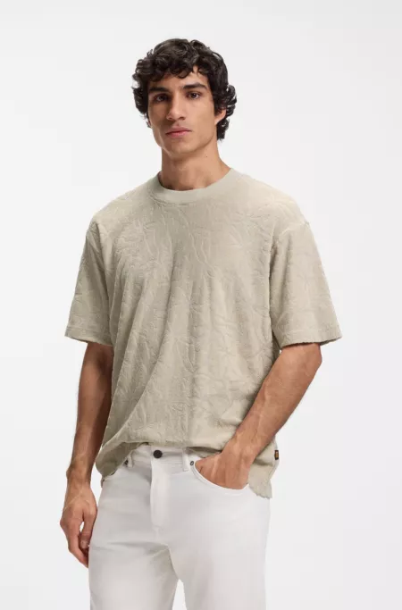 Floral-jacquard T-shirt in a cotton blend