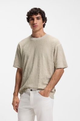 Camiseta de algod&oacute;n con tejido en jacquard floral, Gris claro