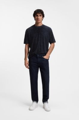 Floral-jacquard T-shirt in a cotton blend, Dark Blue