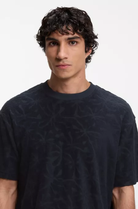 Floral-jacquard T-shirt in a cotton blend