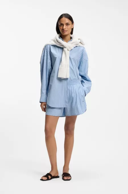 Vertical-stripe shorts in cotton poplin