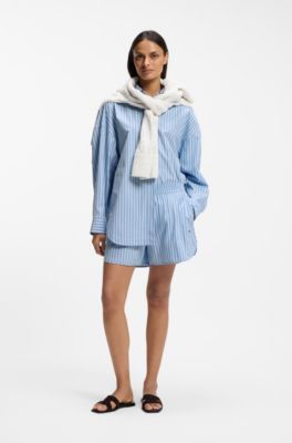 Vertical-stripe shorts in cotton poplin, Patterned
