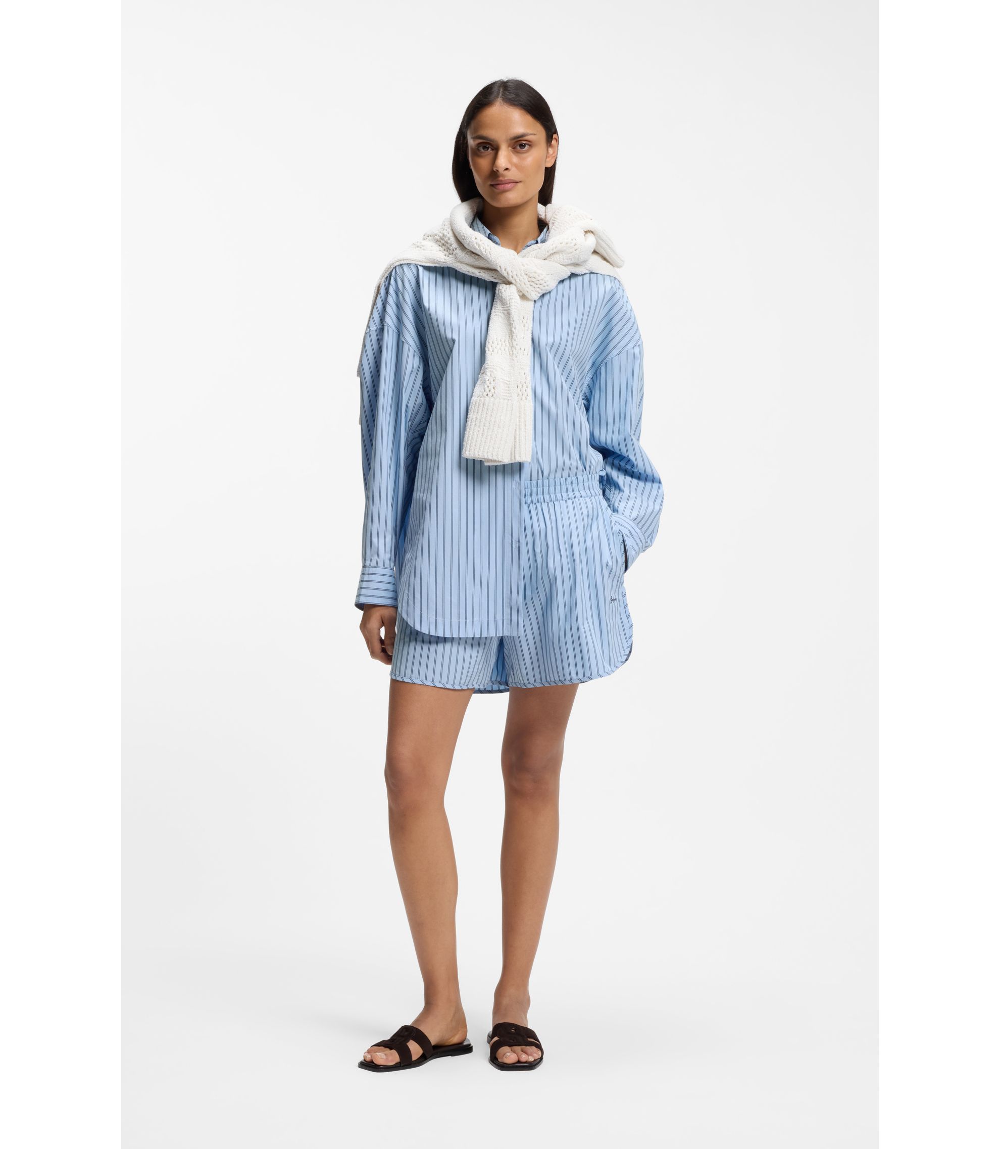 BOSS - Vertical-stripe shorts in cotton poplin - Patterned