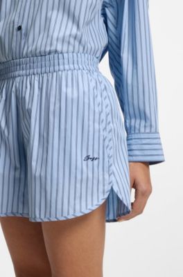 Vertical-stripe shorts in cotton poplin, Patterned