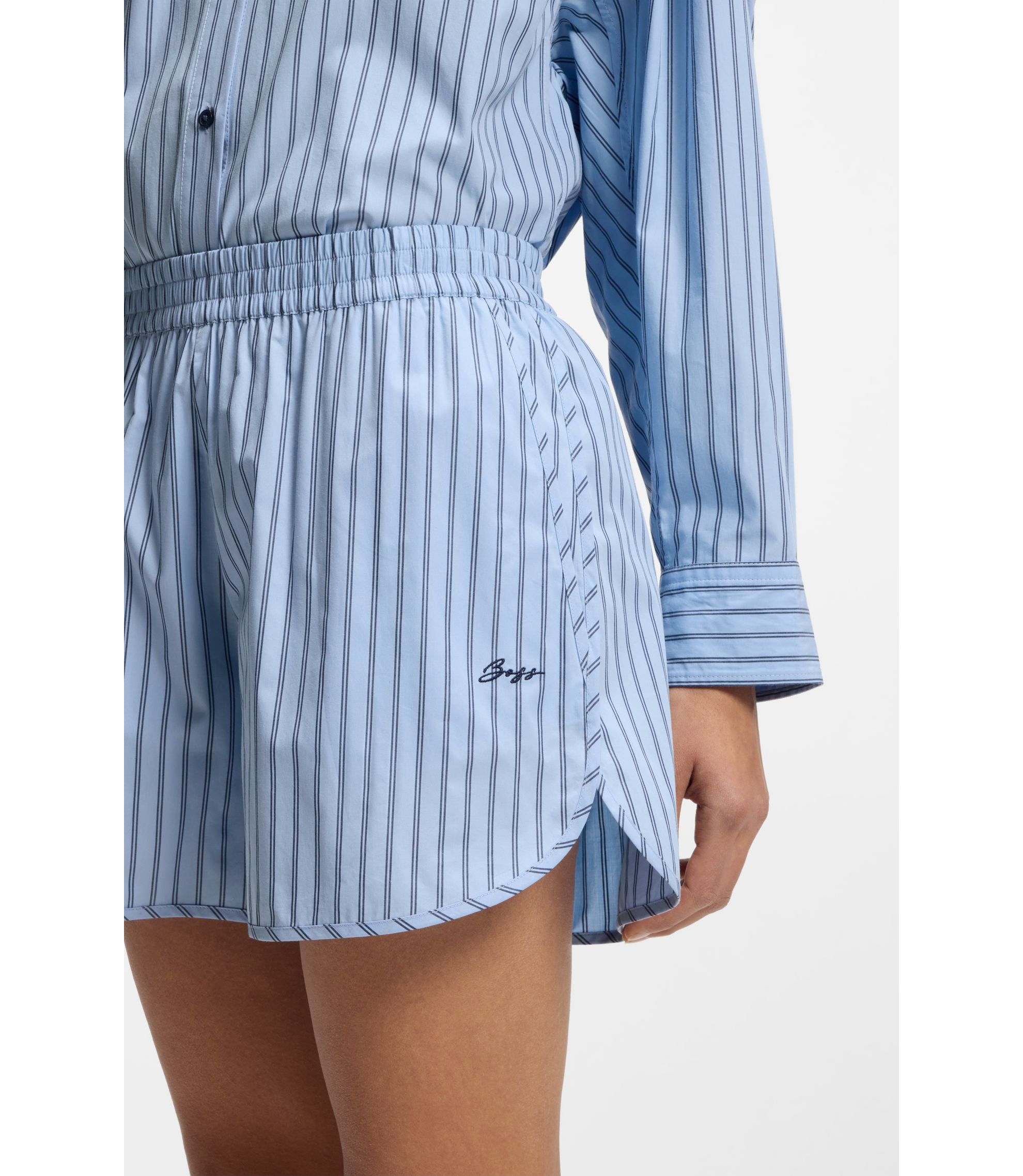 BOSS - Vertical-stripe shorts in cotton poplin - Patterned