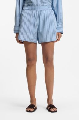 Vertical-stripe shorts in cotton poplin, Patterned