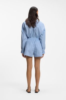 Vertical-stripe shorts in cotton poplin, Patterned