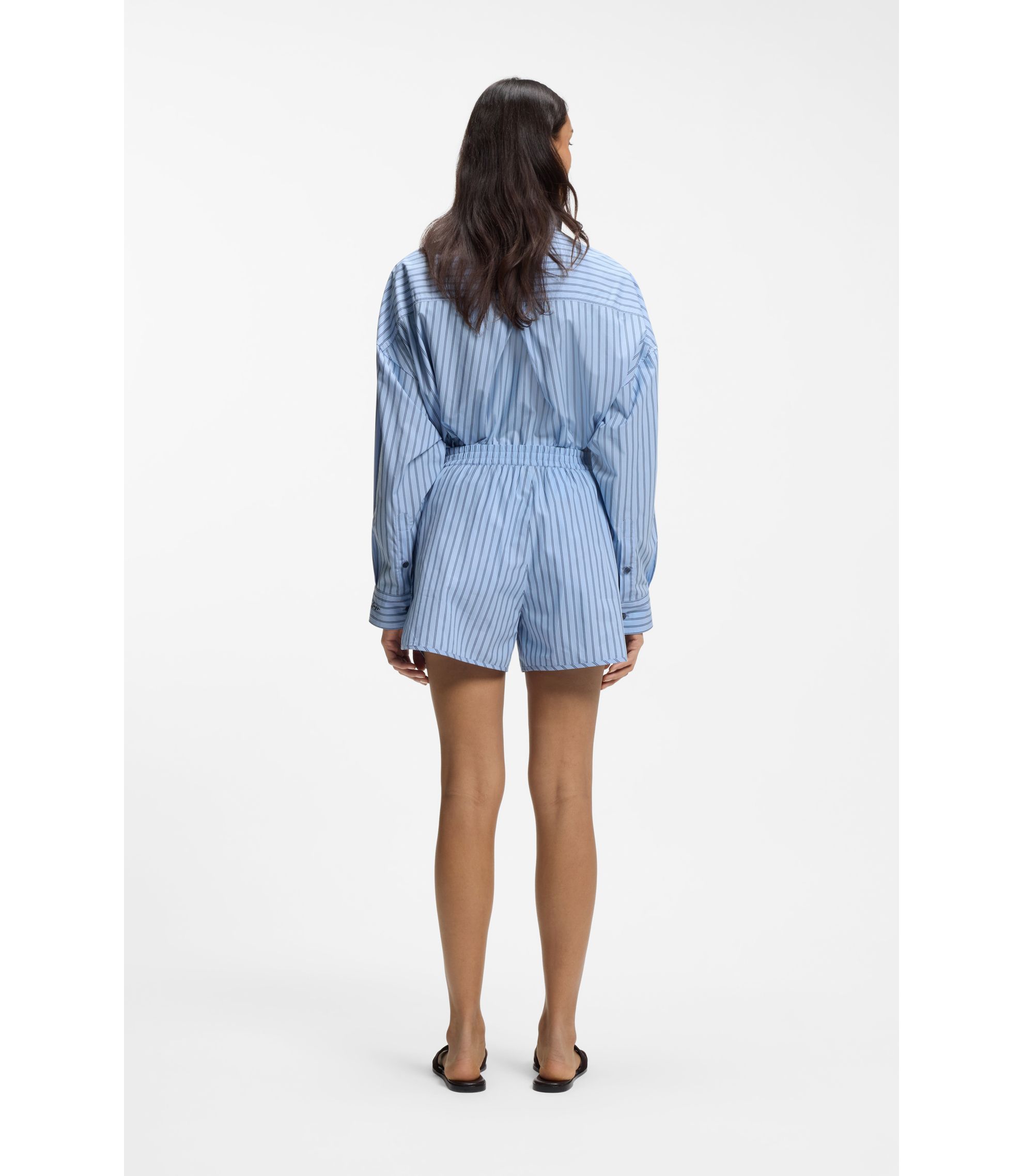 BOSS - Vertical-stripe shorts in cotton poplin - Patterned