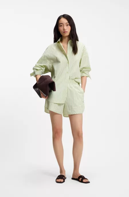 Vertical-stripe shorts in cotton poplin