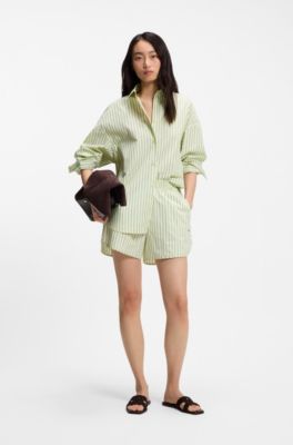 Vertical-stripe shorts in cotton poplin, Patterned
