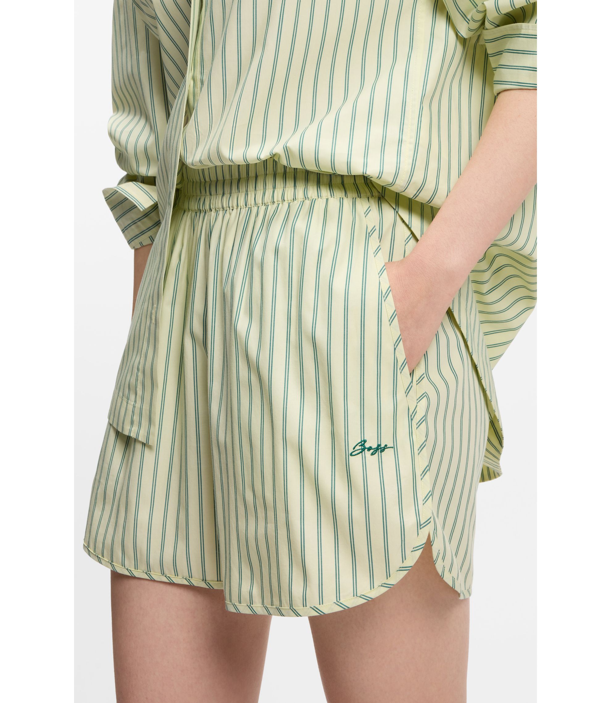 BOSS - Vertical-stripe shorts in cotton poplin - Patterned