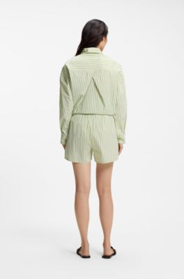 Vertical-stripe shorts in cotton poplin, Patterned
