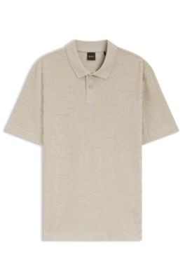 Floral-jacquard polo shirt in a cotton blend, Light Grey