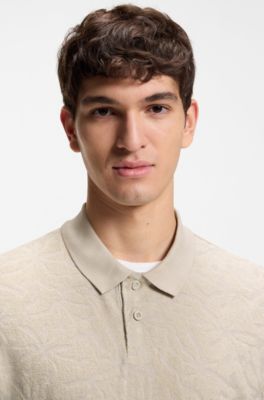 Floral-jacquard polo shirt in a cotton blend, Light Grey