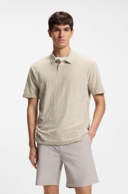 Floral-jacquard polo shirt in a cotton blend, Light Grey