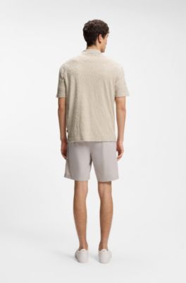 Floral-jacquard polo shirt in a cotton blend, Light Grey