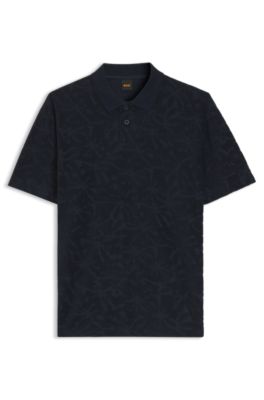Floral-jacquard polo shirt in a cotton blend, Dark Blue